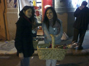 Two girls from Exotica distributing Ivy's roses at Gemmayze